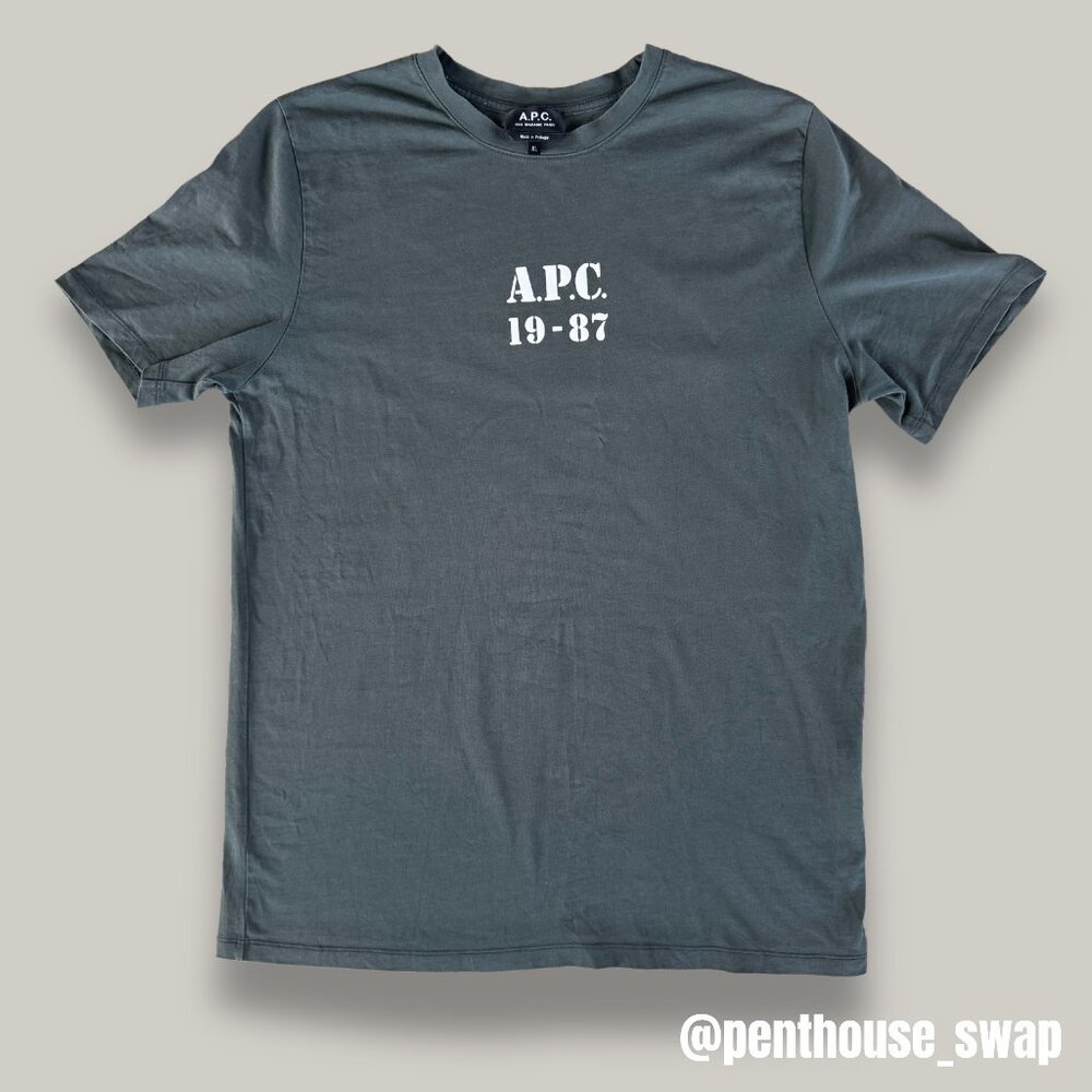 RARE A.P.C. 19-87 Green Logo T-Shirt, Size XL (fits like L)
